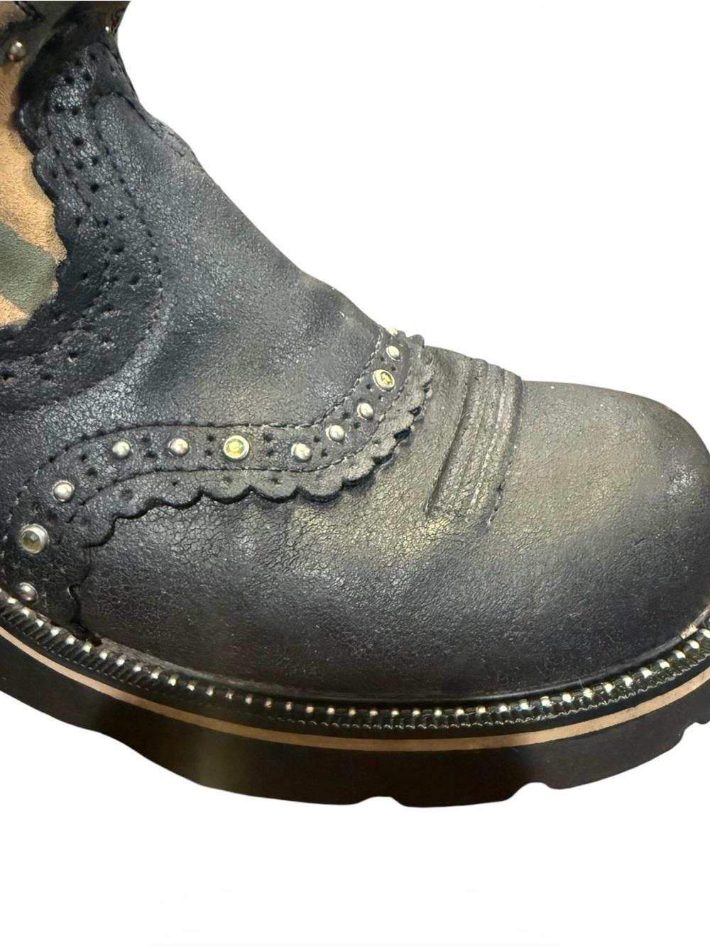 Ariat Fatbaby Western Boots Womens 8.5B Black Camo Floral Studded Leather Cowboy - Picture 12 of 15